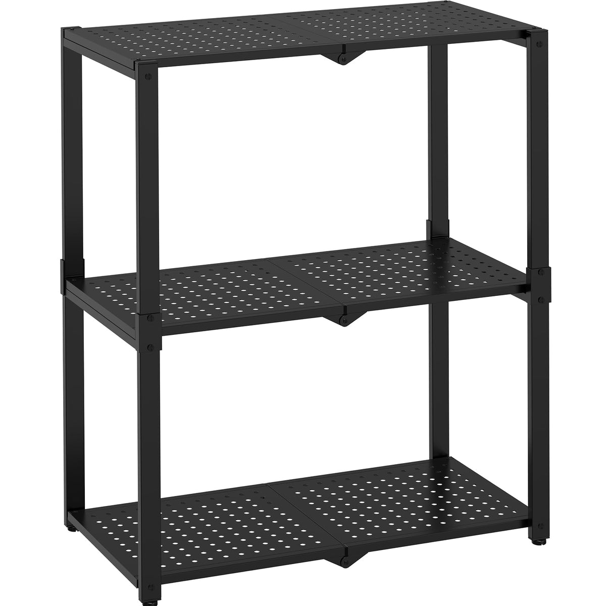 Hastatii 3-Shelf shelving unit in black, front view for versatile garage or kitchen storage.