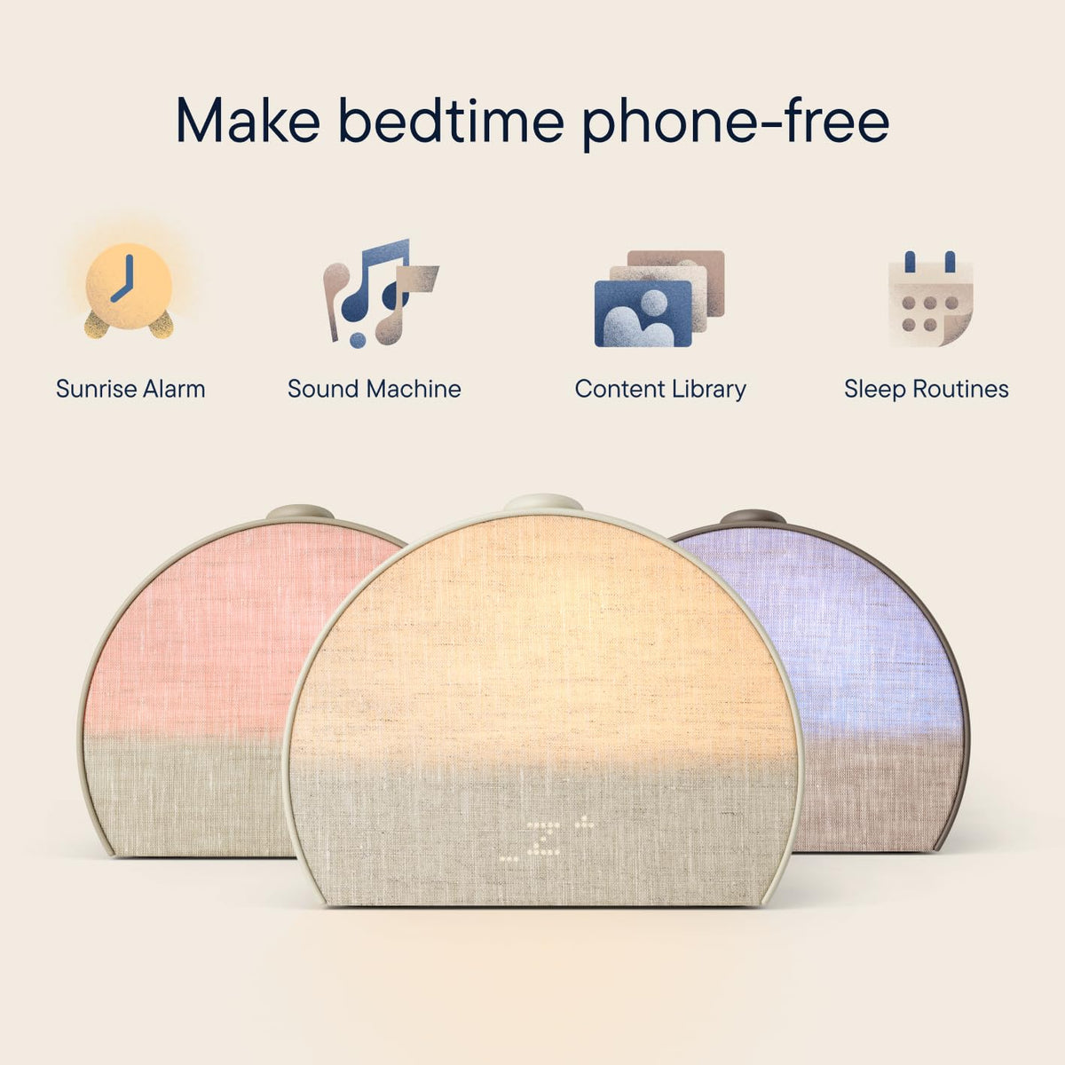 Hatch Restore 3 sunrise display glows softly to ease morning wakeups.