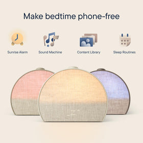 Hatch Restore 3 sunrise display glows softly to ease morning wakeups.