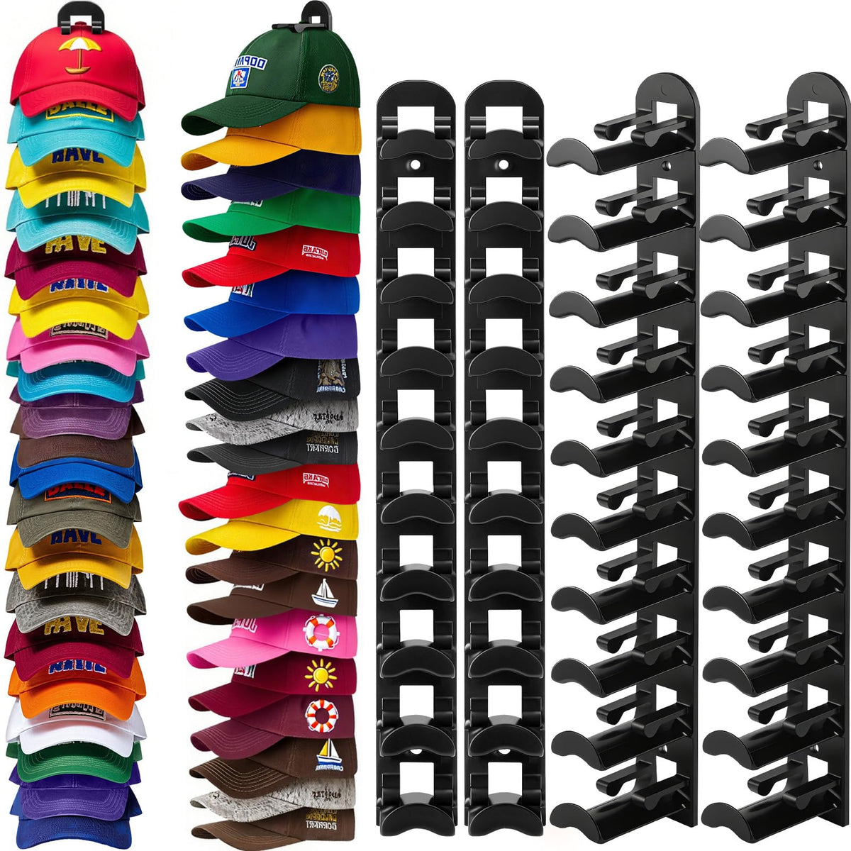 Hatisan 4-pack hat organizer on wall displays hats neatly.