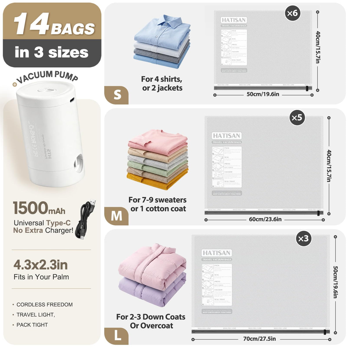 Hatisan carry-on friendly vacuum bags fit into luggage easily.