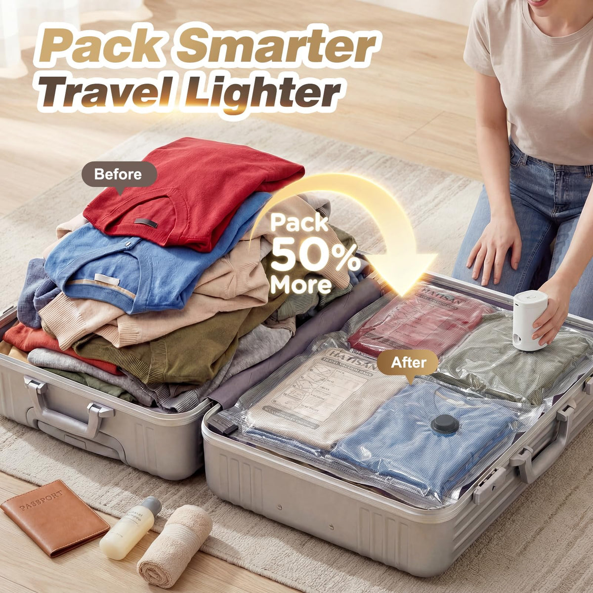 Hatisan space-saver vacuum bags packing more into a suitcase