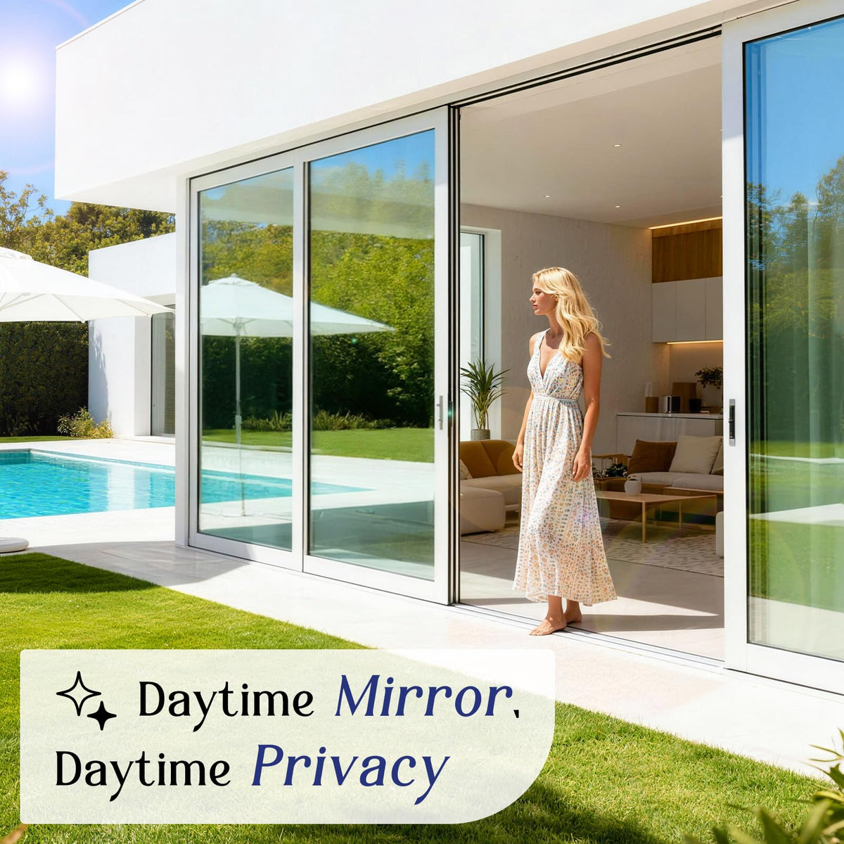 Haton One Way Window Privacy Film stylish black-silver design enhances any room.