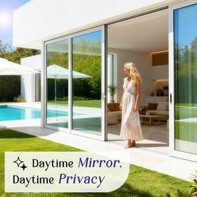 Haton One Way Window Privacy Film stylish black-silver design enhances any room.