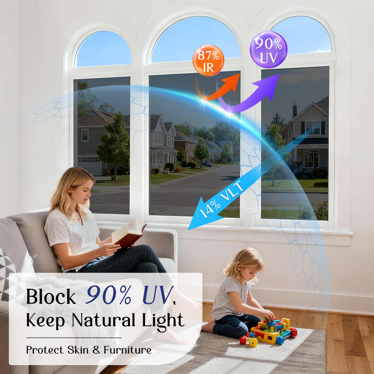Haton One Way Window Privacy Film UV-blocking helps reduce glare and protect interiors.