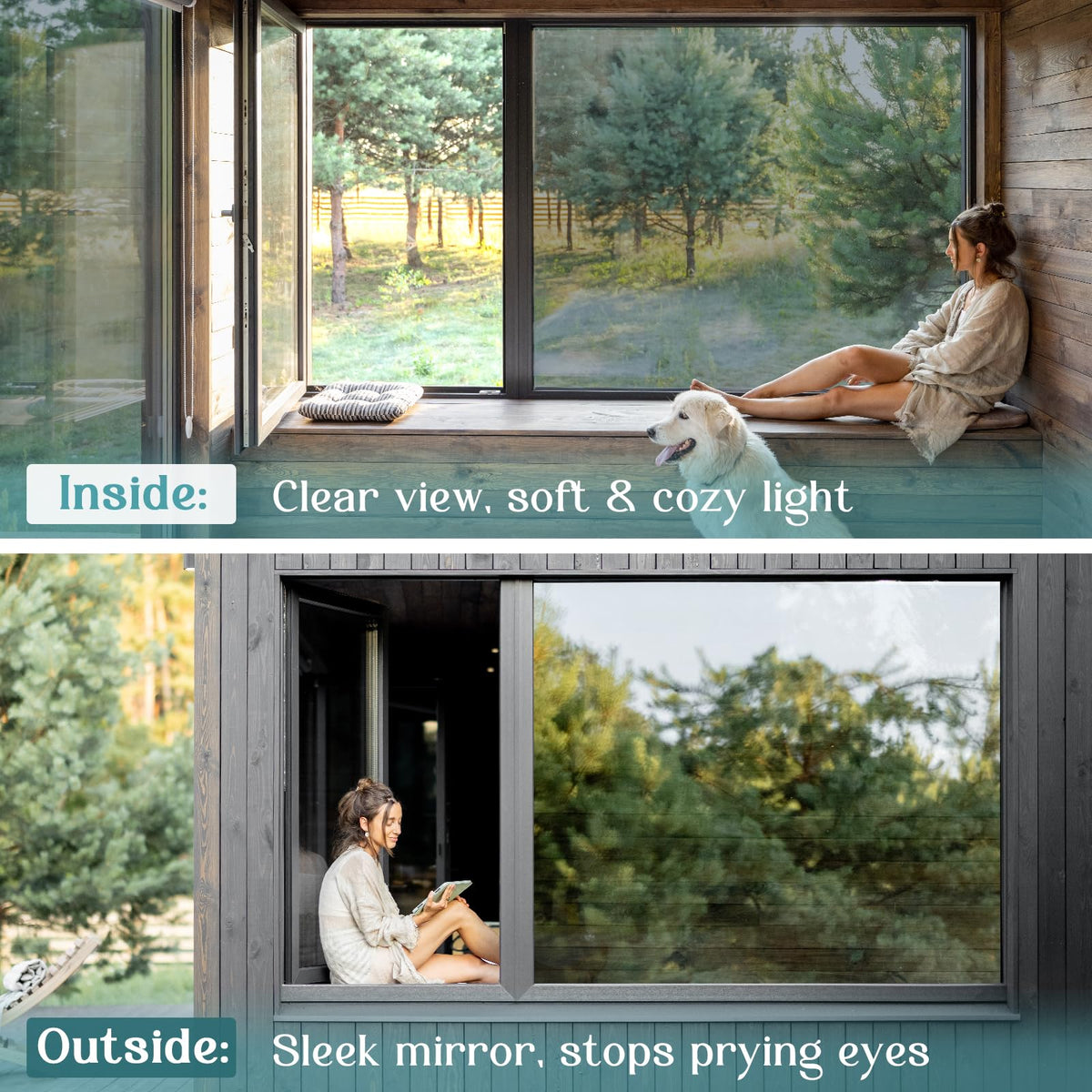 Haton window film provides daytime privacy with a clear outdoor view through a reflective surface.