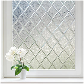 Haton window film with frosted lattice pattern adds privacy and elegance.