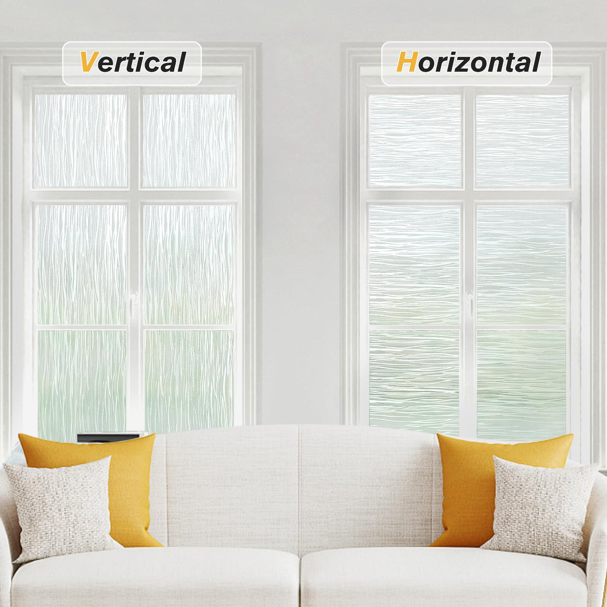 Haton privacy film on cabinet glass hides clutter with translucent coverage.