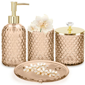 Haturi Amber Brown soap dispenser adds vintage charm and counter organization.