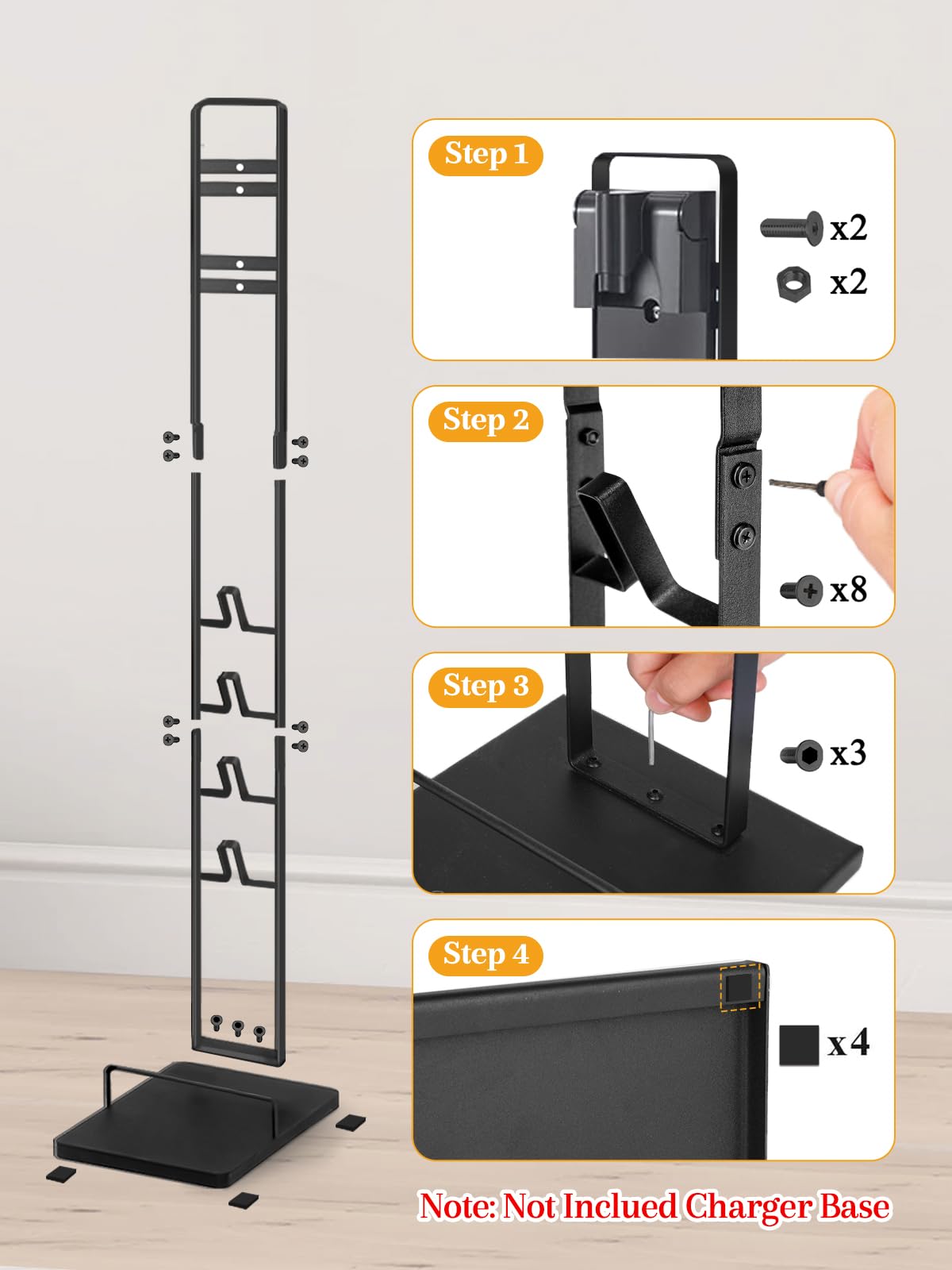Haturi base-stability vacuum stand maintains upright position for safe storage