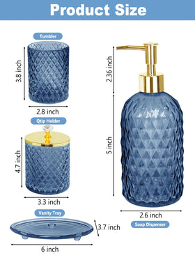 Haturi blue glass toothbrush holder secures brushes in shared bathrooms.