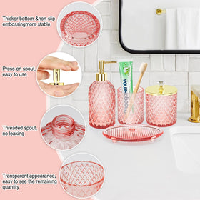 Haturi gold-plated lid complements the pink glass set for premium bathroom style