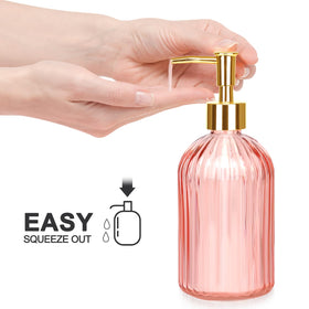 Haturi pink glass bathroom set on counter enhances decor while organizing essentials