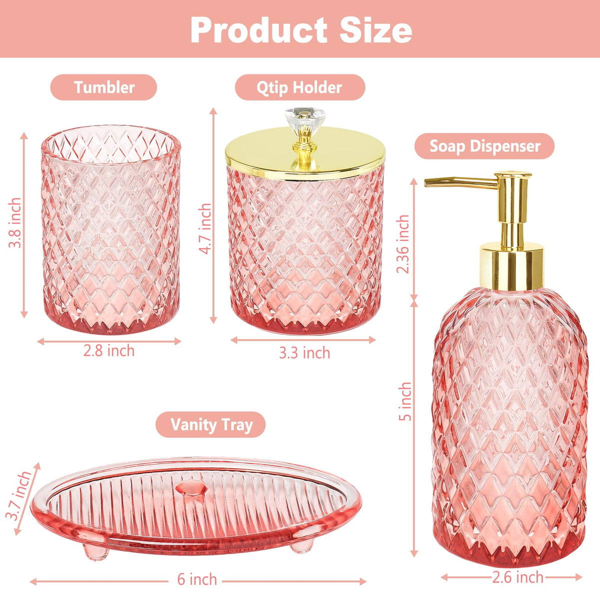 Haturi pink glass Q-tip holder keeps cotton swabs tidy and accessible