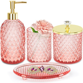 Haturi pink glass soap dispenser with gold lid for elegant storage and easy dispensing