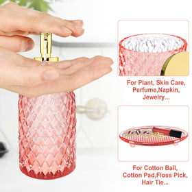 Haturi pink glass toothbrush holder secures brushes while adding color