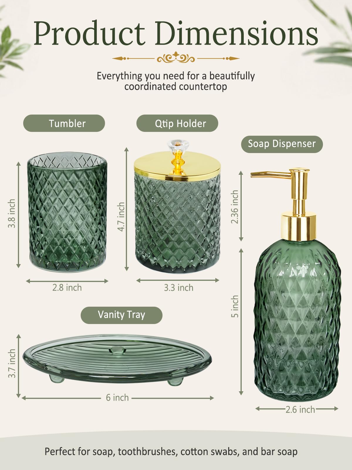 Haturi sage green glass toothbrush holder keeps brushes tidy and accessible.