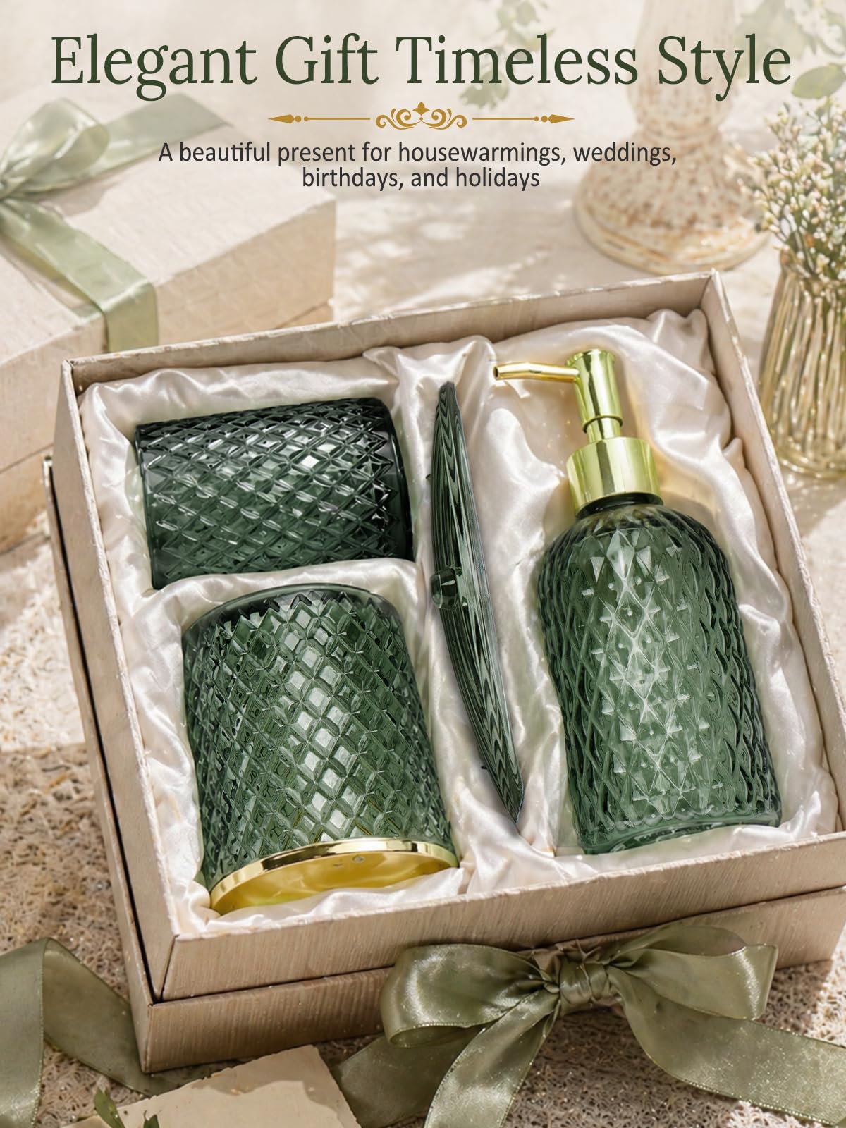 Haturi sage green glass weighted bottoms ensure stability during use.