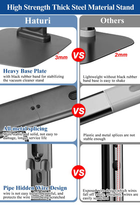 Haturi vacuum stand with accessory hooks for organized tools.