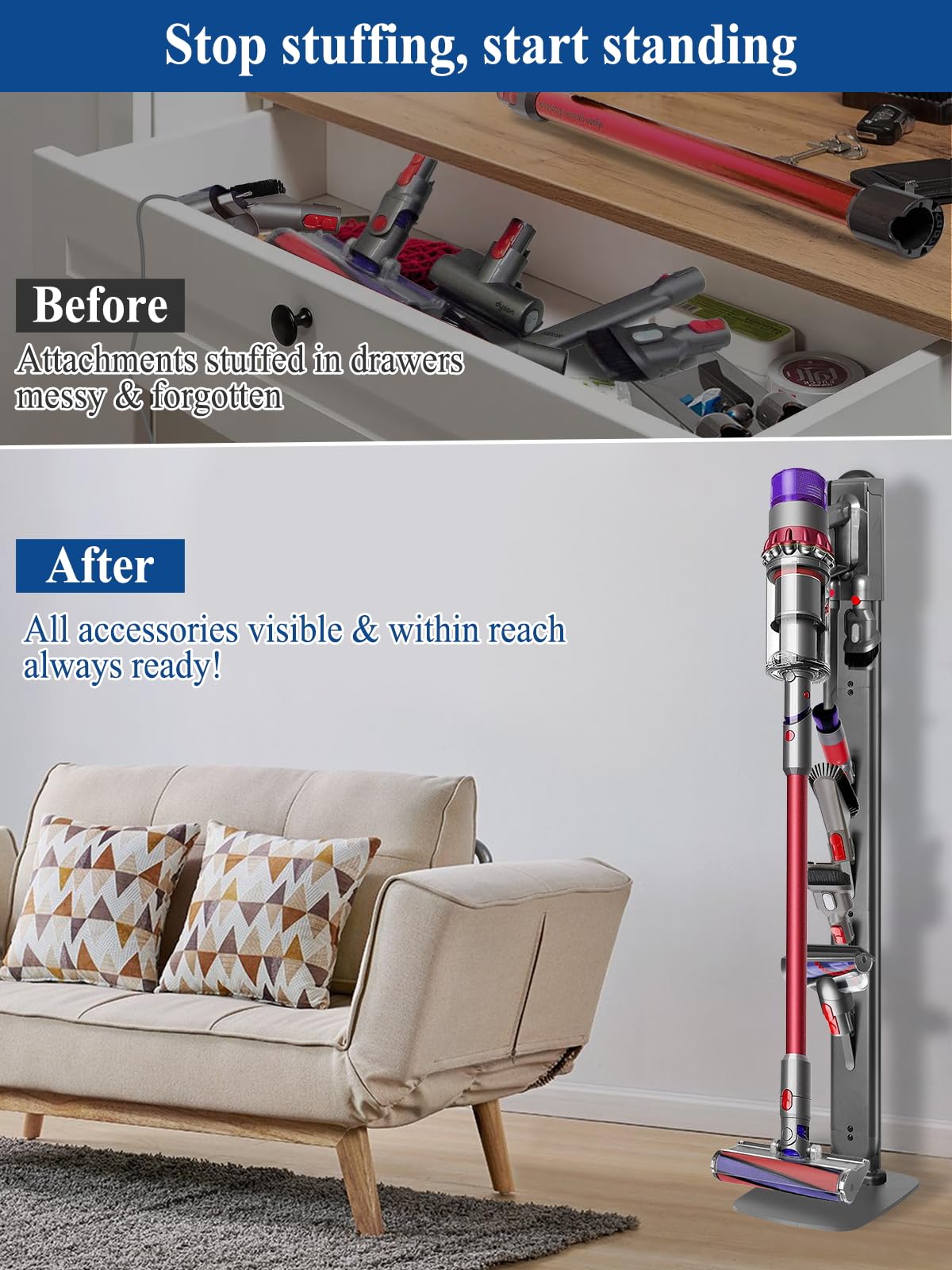 Haturi vacuum stand compatible with Dyson Gen5 and V15 series.