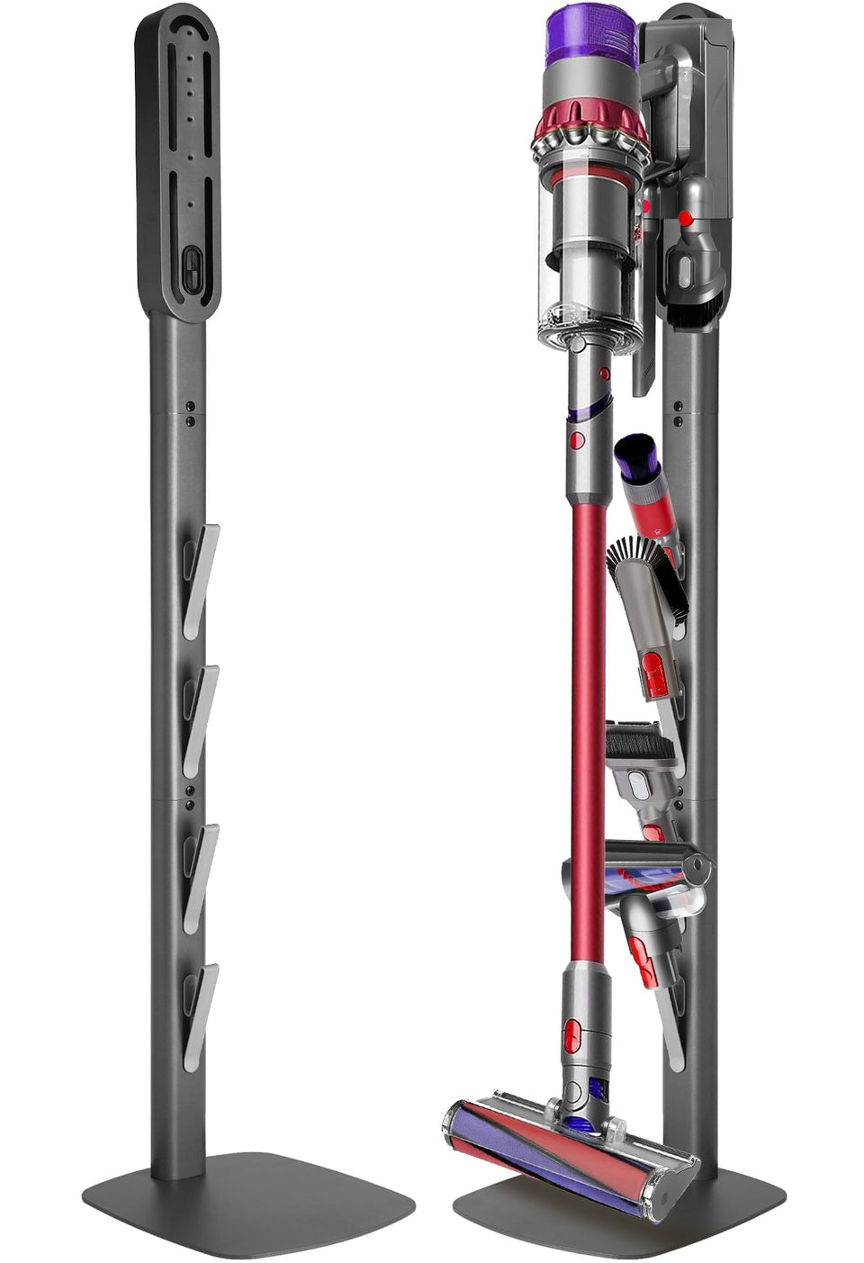 Haturi vacuum stand with Dyson Gen5 full setup keeps the cleaner neatly stored.