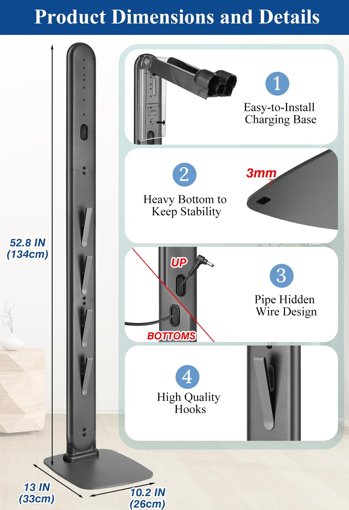 Haturi vacuum stand easy assembly for quick setup.