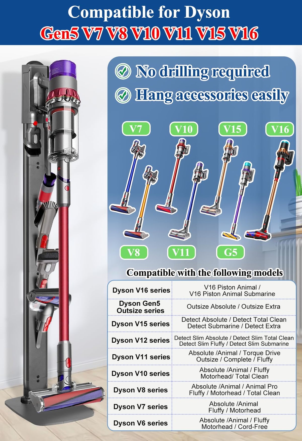 Haturi vacuum stand hidden cord system for a clean look.