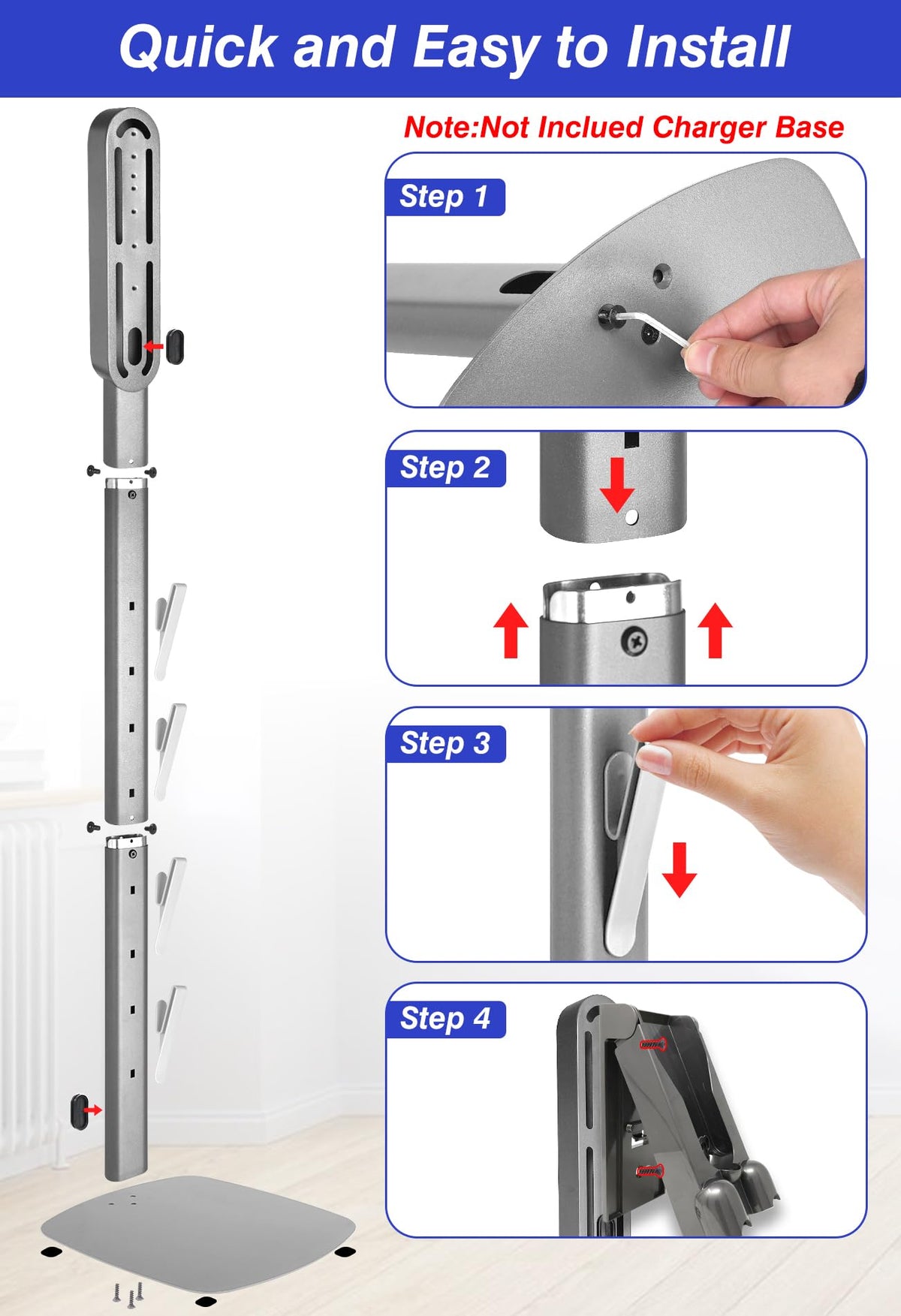 Haturi vacuum stand space-saving design fits tight corners and small rooms.