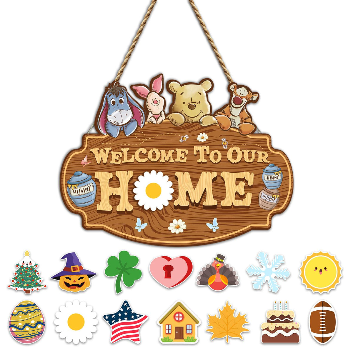 Hatzelou Winnie welcome sign on front door adding farmhouse charm