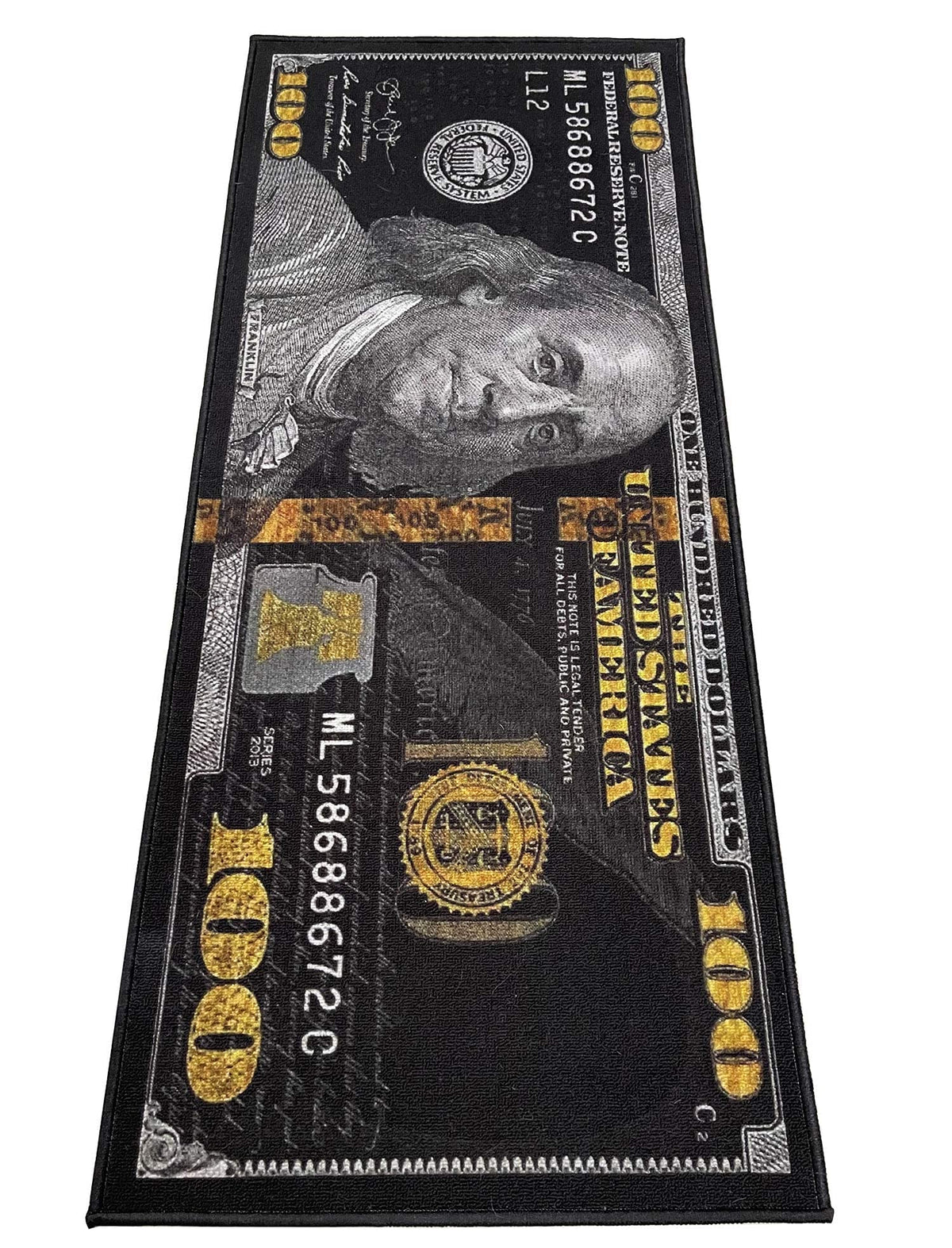 HUAHOO Black Money Rugs 100-dollar bill detailed pile for entryways.