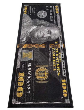 HUAHOO Black Money Rugs 100-dollar bill detailed pile for entryways.