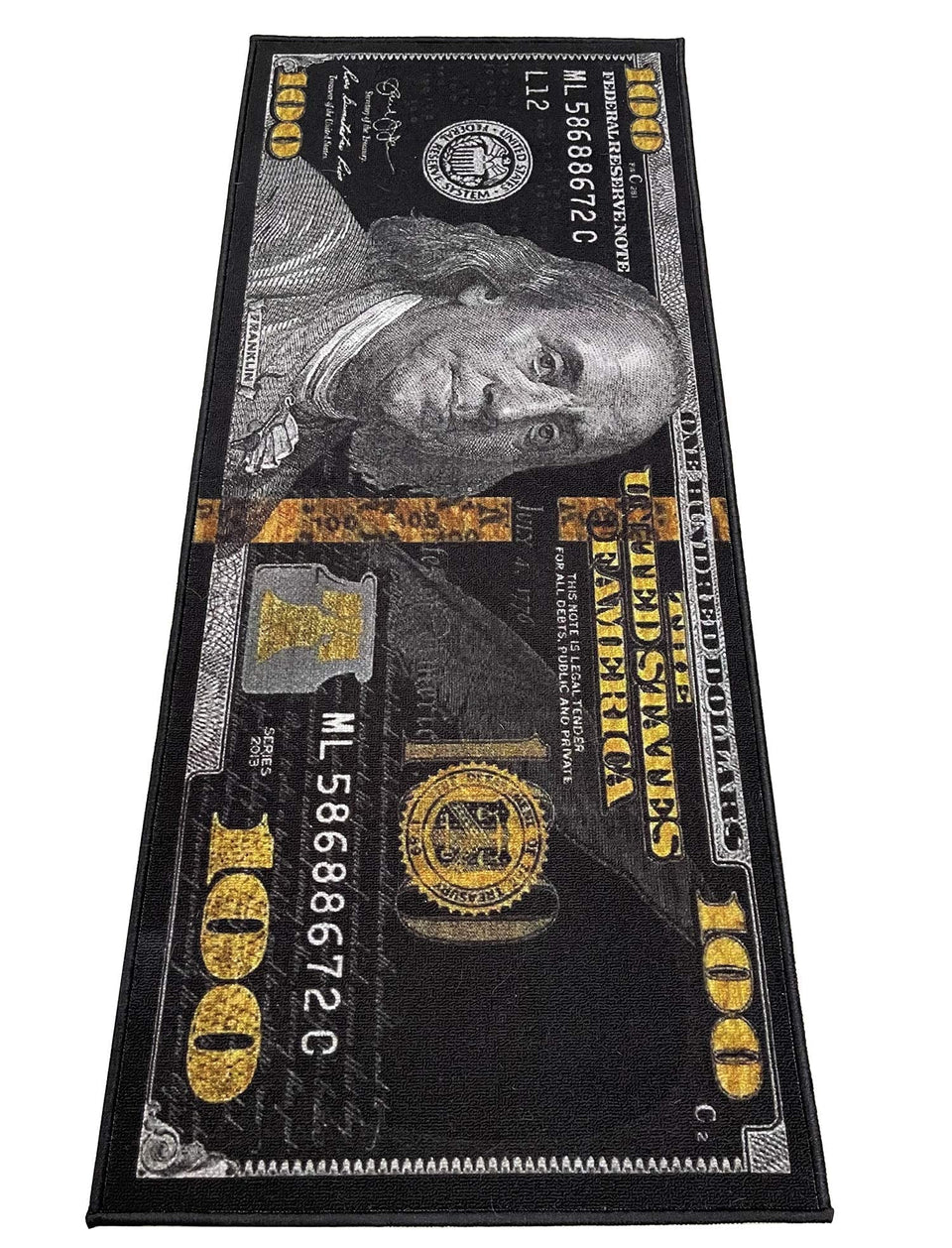 HUAHOO Black Money Rugs 100-dollar bill detailed pile for entryways.