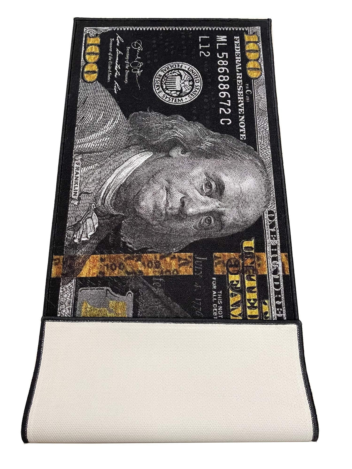 HUAHOO Black Money Rugs living room setup showcases bold decorative style.