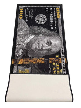 HUAHOO Black Money Rugs living room setup showcases bold decorative style.