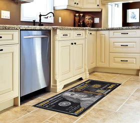 HUAHOO Black Money Rugs non-slip backing helps stay in place.