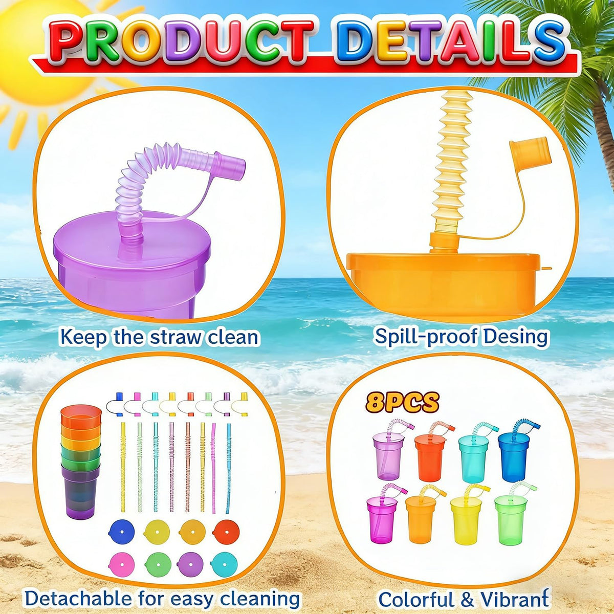 Haundry lids and straw cap keep cups easy to clean.