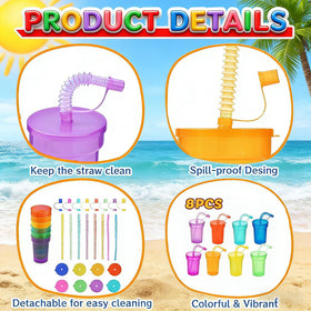 Haundry lids and straw cap keep cups easy to clean.