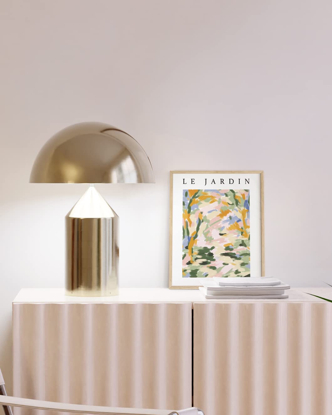 HAUS AND HUES beige oak frame in living room enhances decor