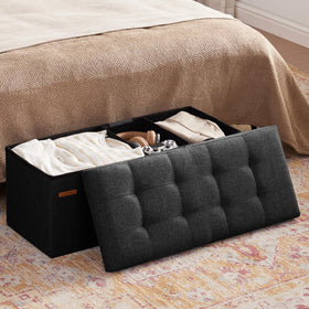 HAUSFRAU linen black upholstered bench offers elegant seating and style