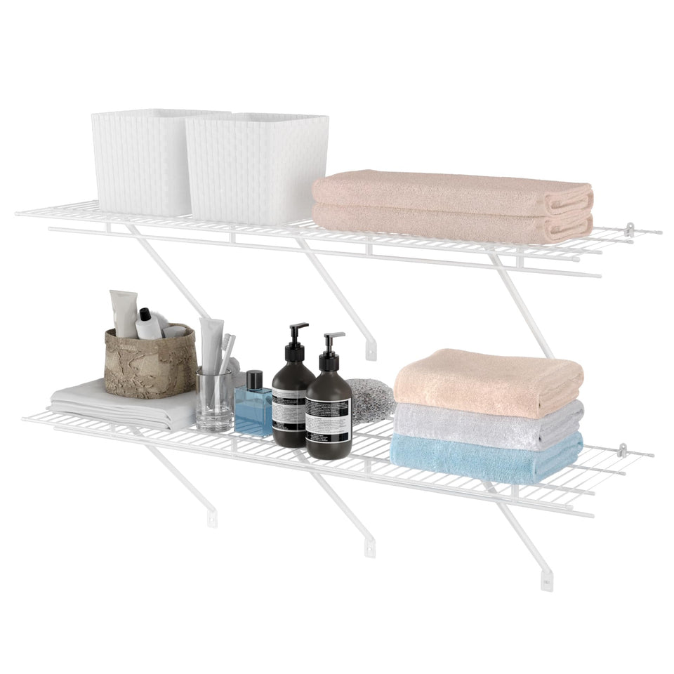 HAUSHOF Closet Shelves wall-mounted in white for 4ft by 16in spaces.