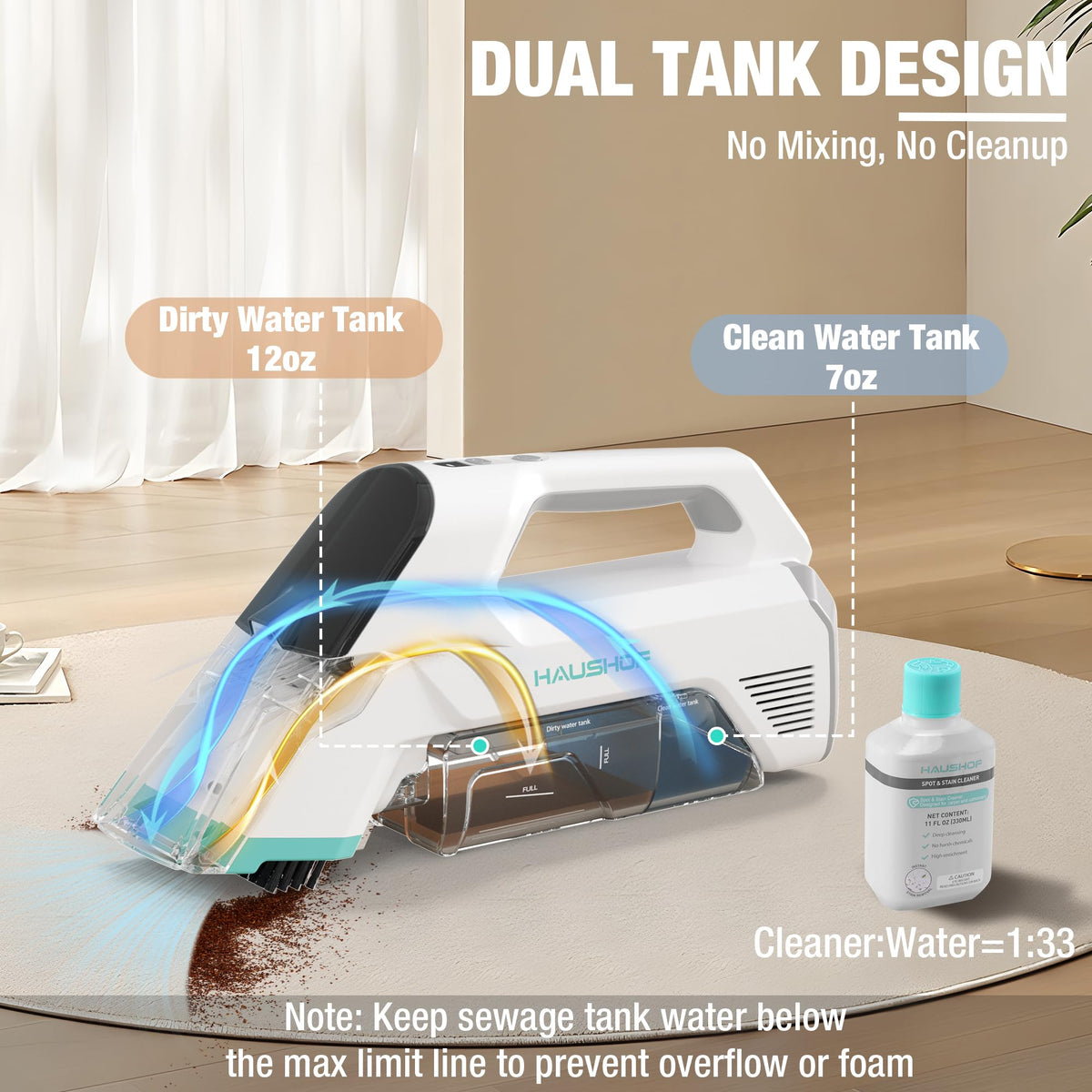HAUSHOF lightweight cleaner weighs 3.75 pounds for portability.