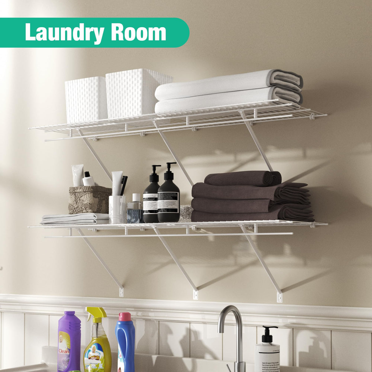 HAUSHOF Modern white design shelves fit closets, garages, and pantries.