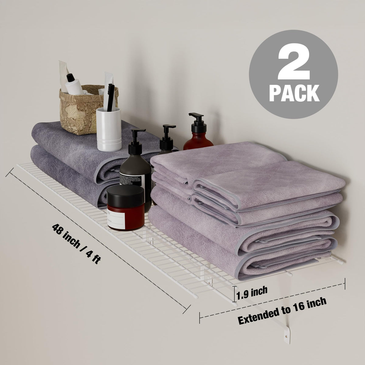 HAUSHOF Wire shelving in laundry room with ventilated design.