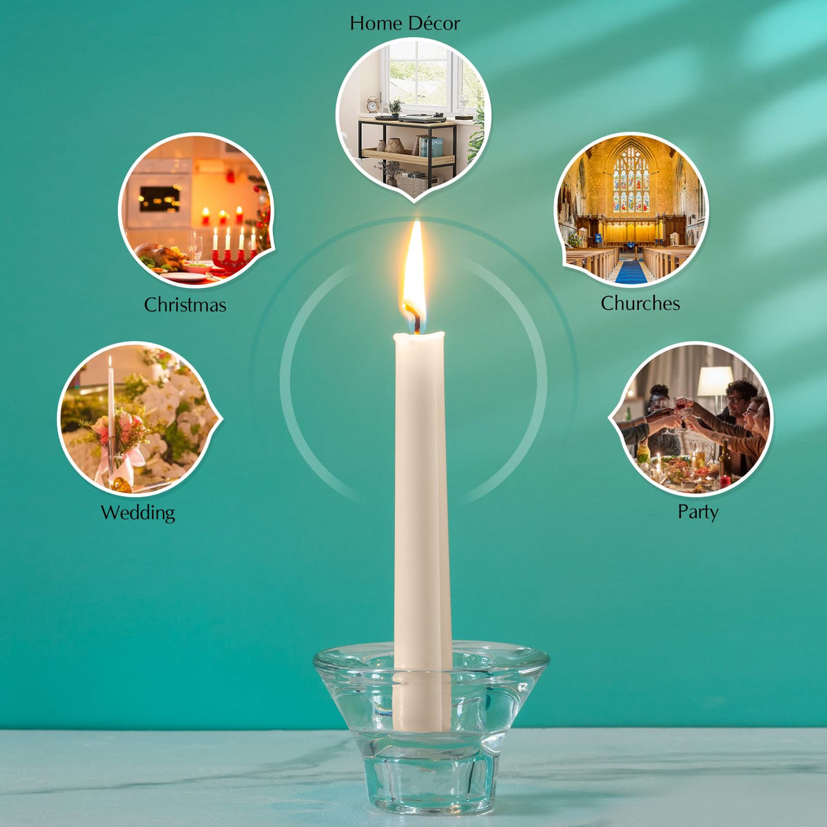 Hausware taper candles illustrate smokeless burn and consistent glow.