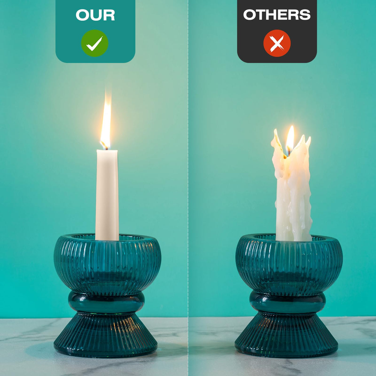 Hausware ivory taper candles close-up on cotton wicks and no-drip design.