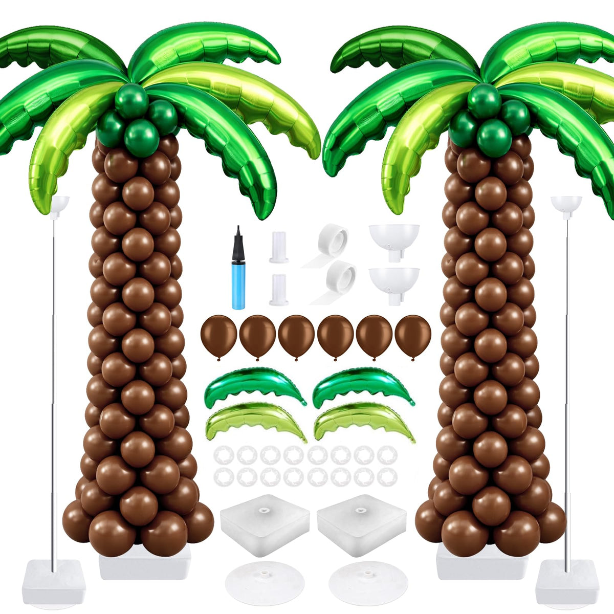 Hauwellter palm-tree balloon column stand ready for tropical party decor