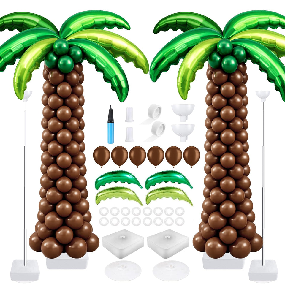 Hauwellter palm-tree balloon column stand ready for tropical party decor