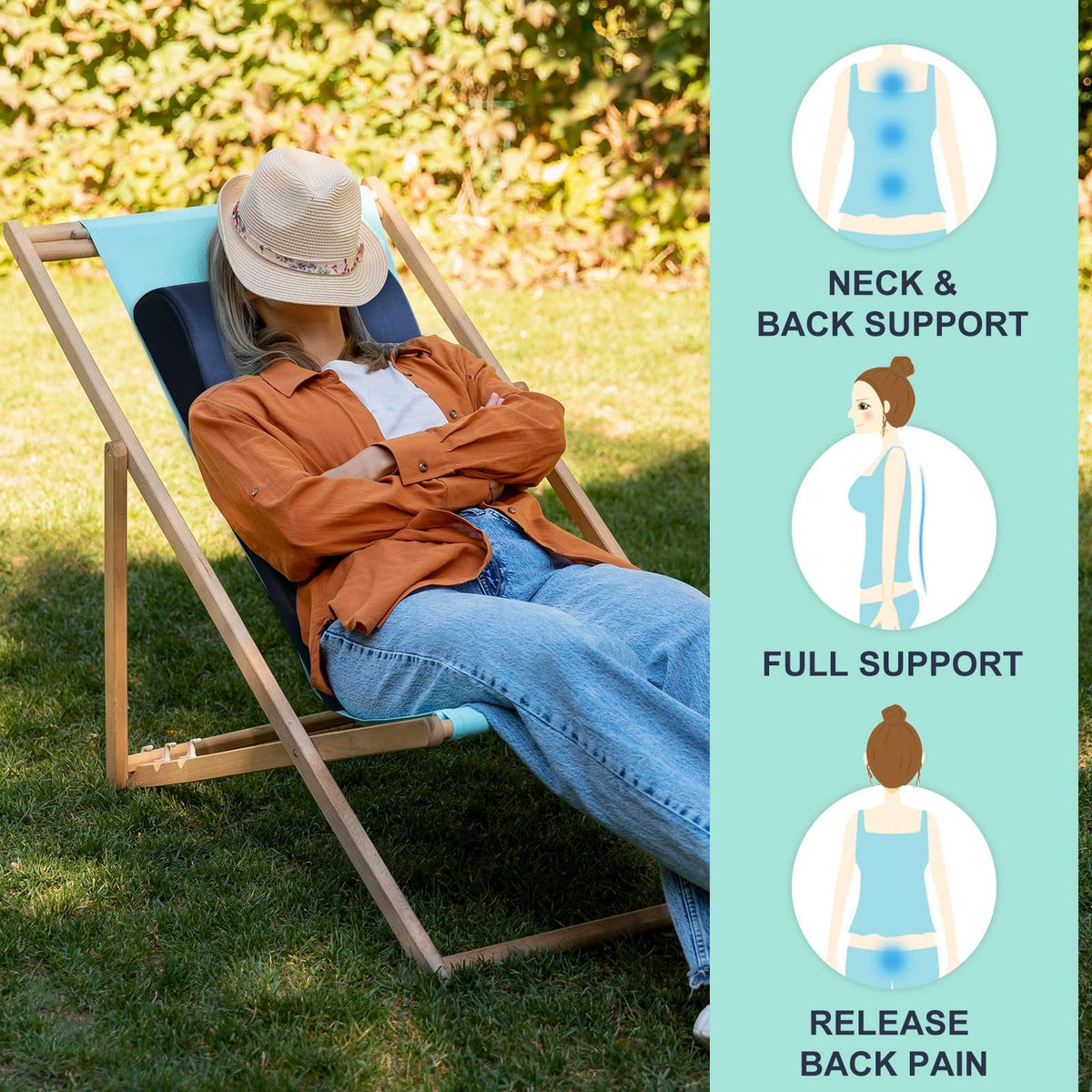 HAVARGO navy fabric back-support with anti-slip backing stays securely in place.