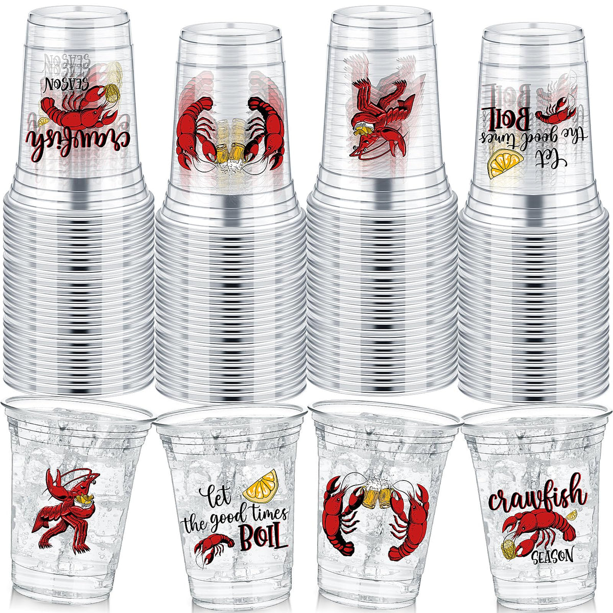 Havawish crawfish cups 12 oz clear—durable party tumblers for beverages.