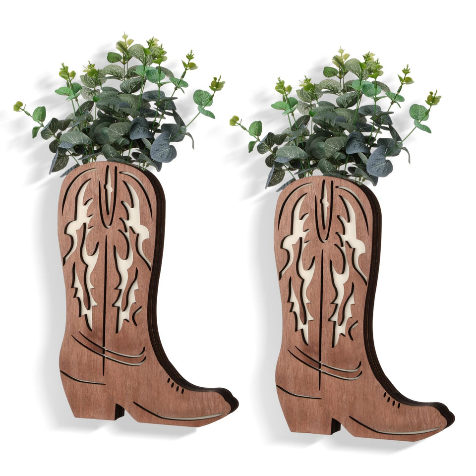 Havawish western boots wall planter 12x8 display for rustic living spaces.